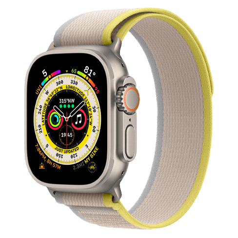 Apple Watch Ultra GPS + Cellular 49mm M/L Titanium Case (eSIM) išmanusis laikrodis Yellow 2 img.