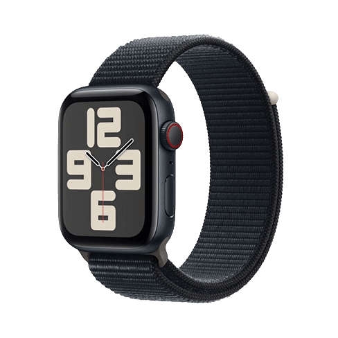 Apple Watch SE (2023) GPS + Cellular 44mm Aluminium Case with Sport Loop (eSIM) išmanusis laikrodis Midnight 2 img.