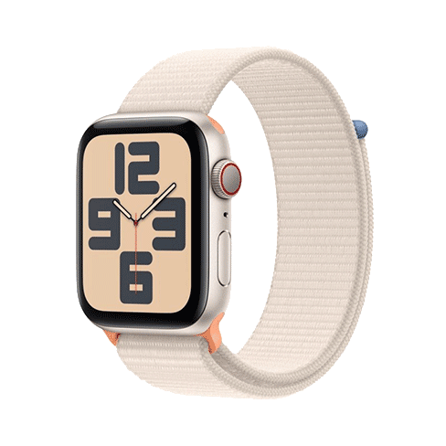 Apple Watch SE (2023) GPS + Cellular 44mm Aluminium Case with Sport Loop (eSIM) išmanusis laikrodis Starlight 2 img.