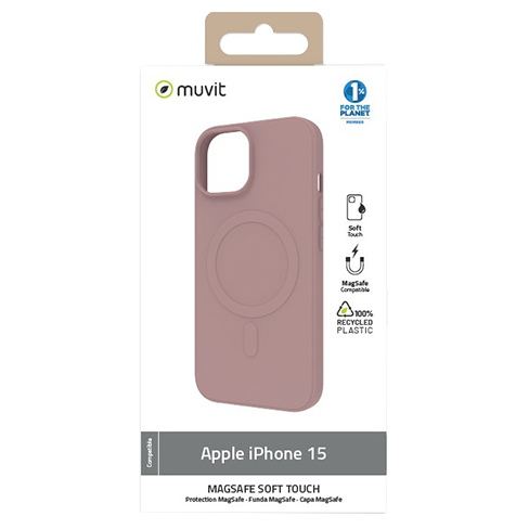 Muvit Apple iPhone 15 MagSafe Soft Touch dėklas Chalk Pink 1 img.