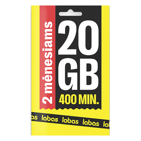 LABAS pakuotė 2 MĖNESIAI 20 GB + 400 MIN. 1 img.