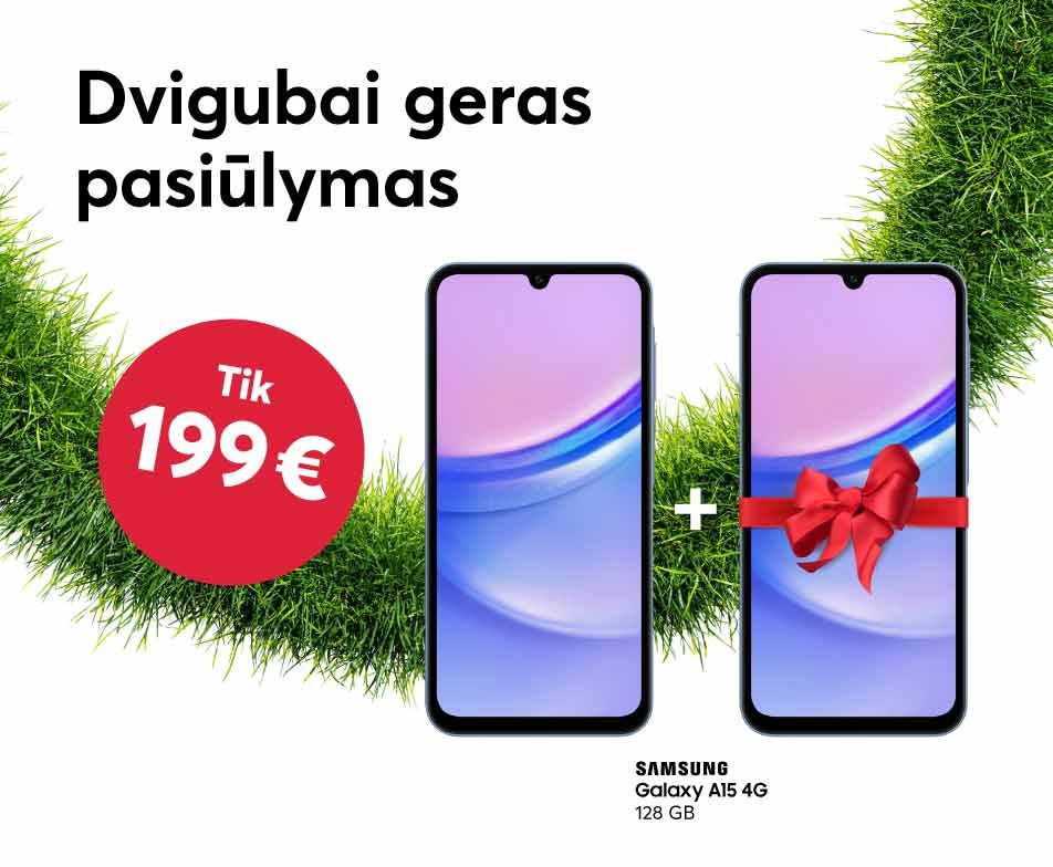Dvigubai geras pasiūlymas - perkant Samsung Galaxy A15, antras telefonas dovanų
