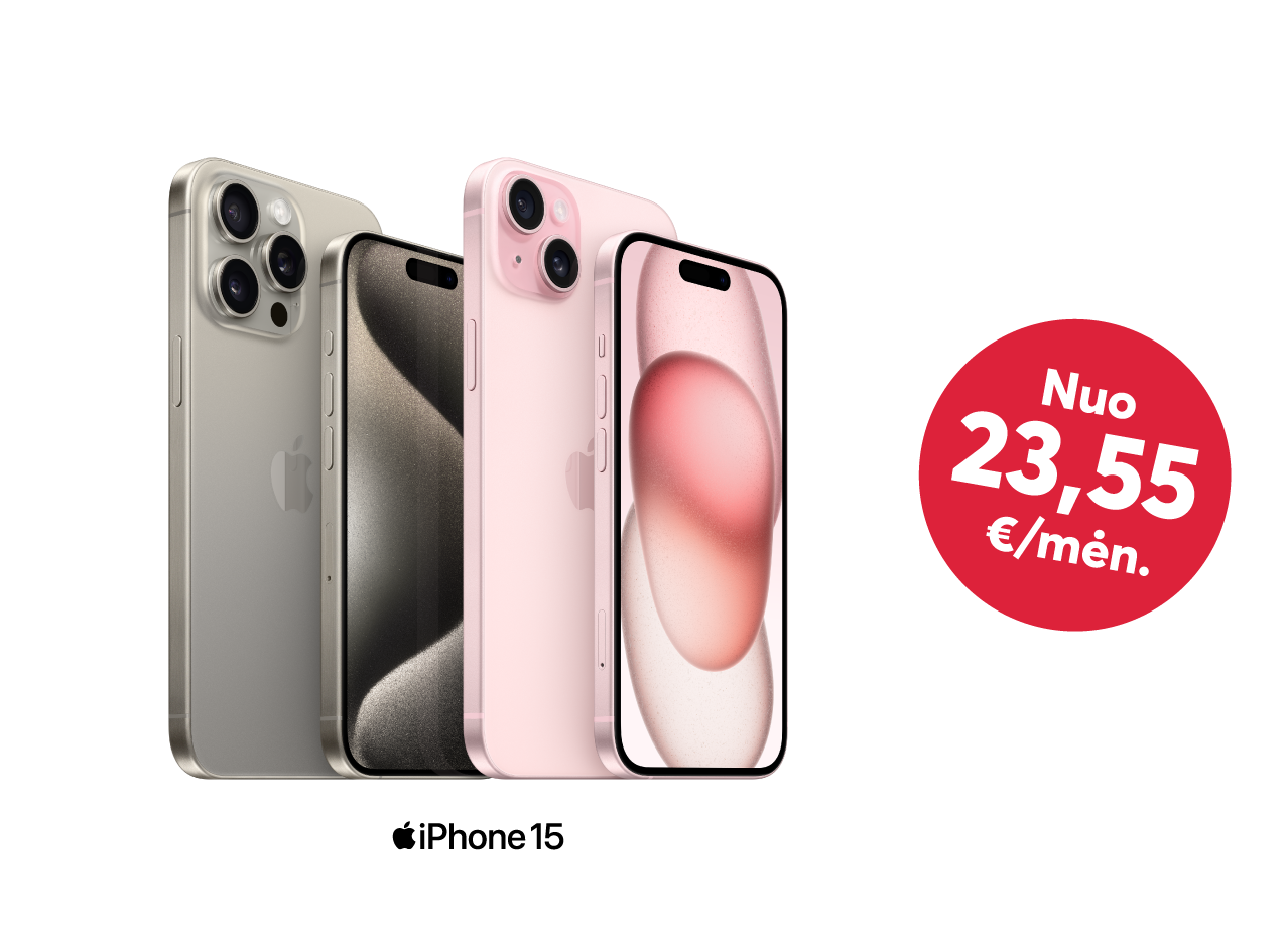 Ypatingos iPhone 15 serijos kainos - nuo 23,55 eur. per mėnesį!