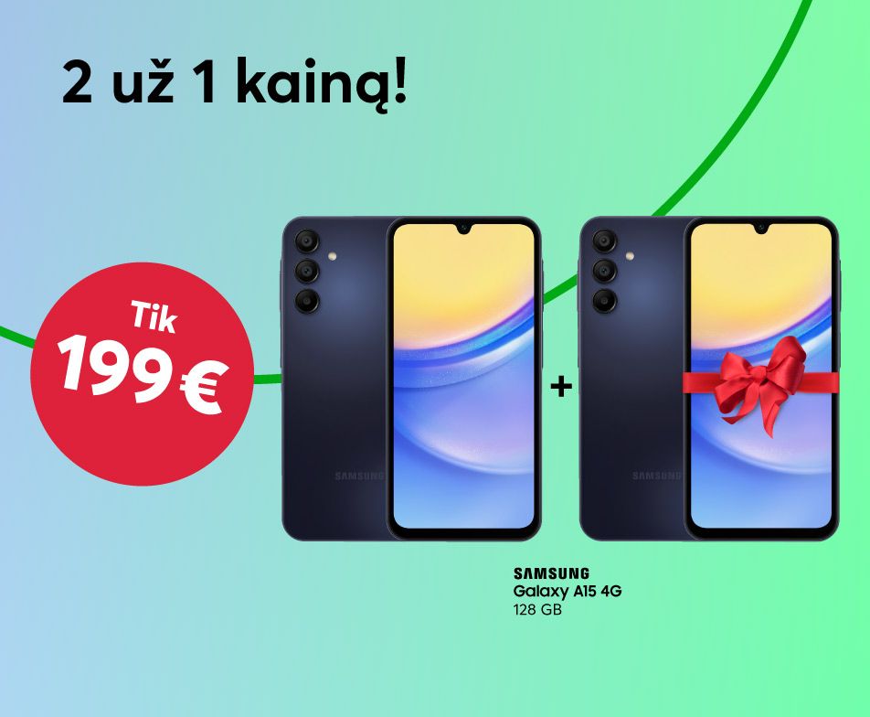 Du už vieno kainą! Samsung Galaxy A15 vos už 199 eurus