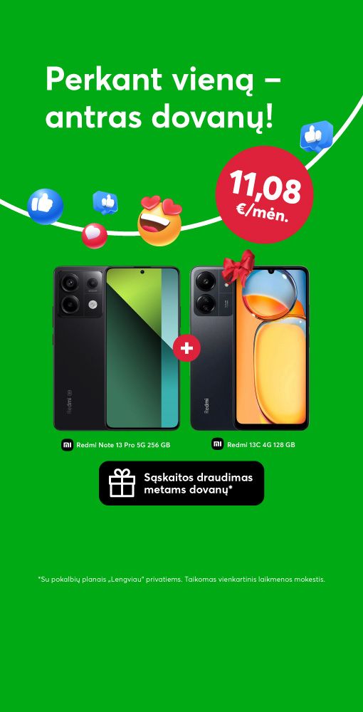 Du Xiaomi telefonai už vieno kainą, perkant Redmi 13 Pro