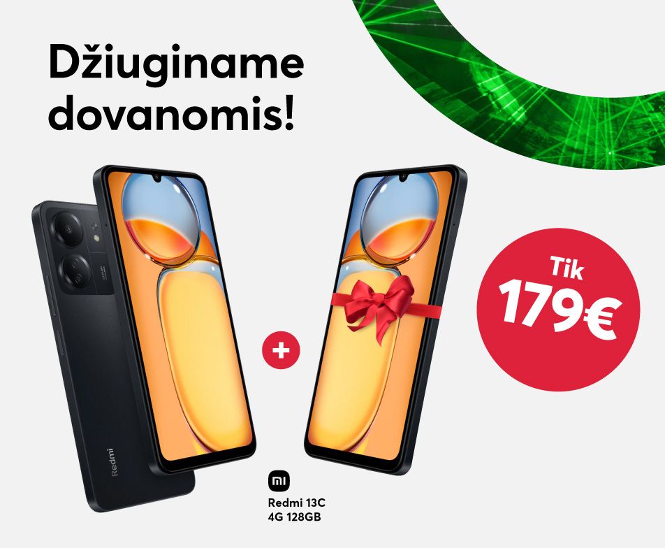 Perkant Xiaomi Redmi 13C išmanujį telefoną - antras dovanų!