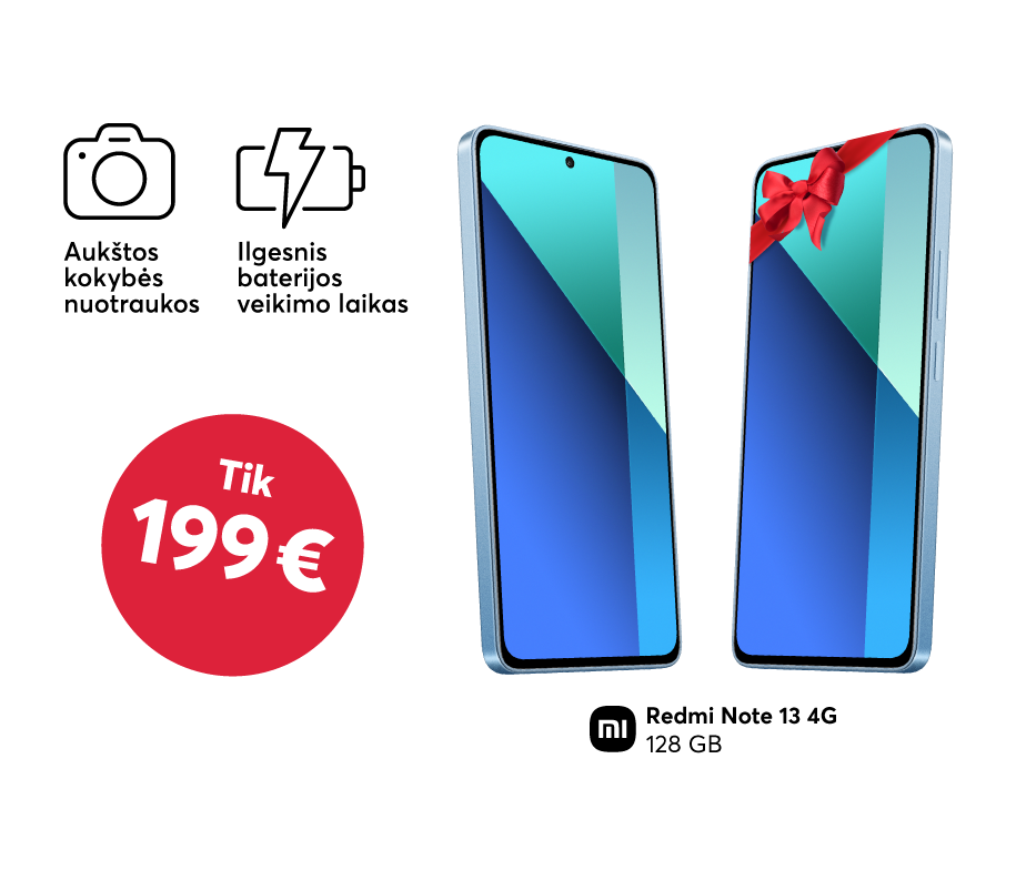 Perkant Xiaomi Redmi Note 13 4G telefoną - antras dovanų!