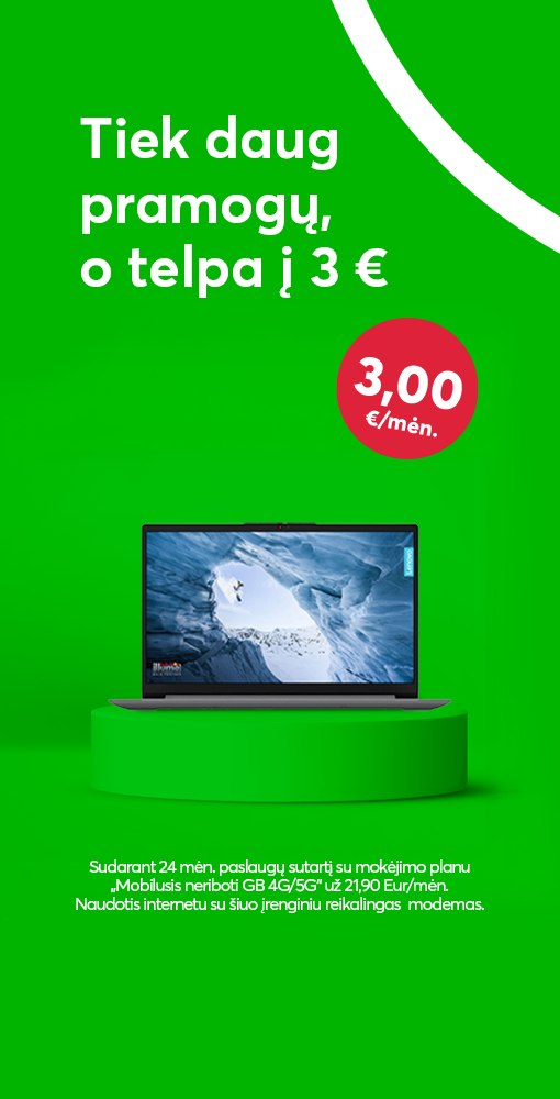 Nešiojamas kompiuteris tik už 3 eurus per mėnesį, perkant su interneto planu