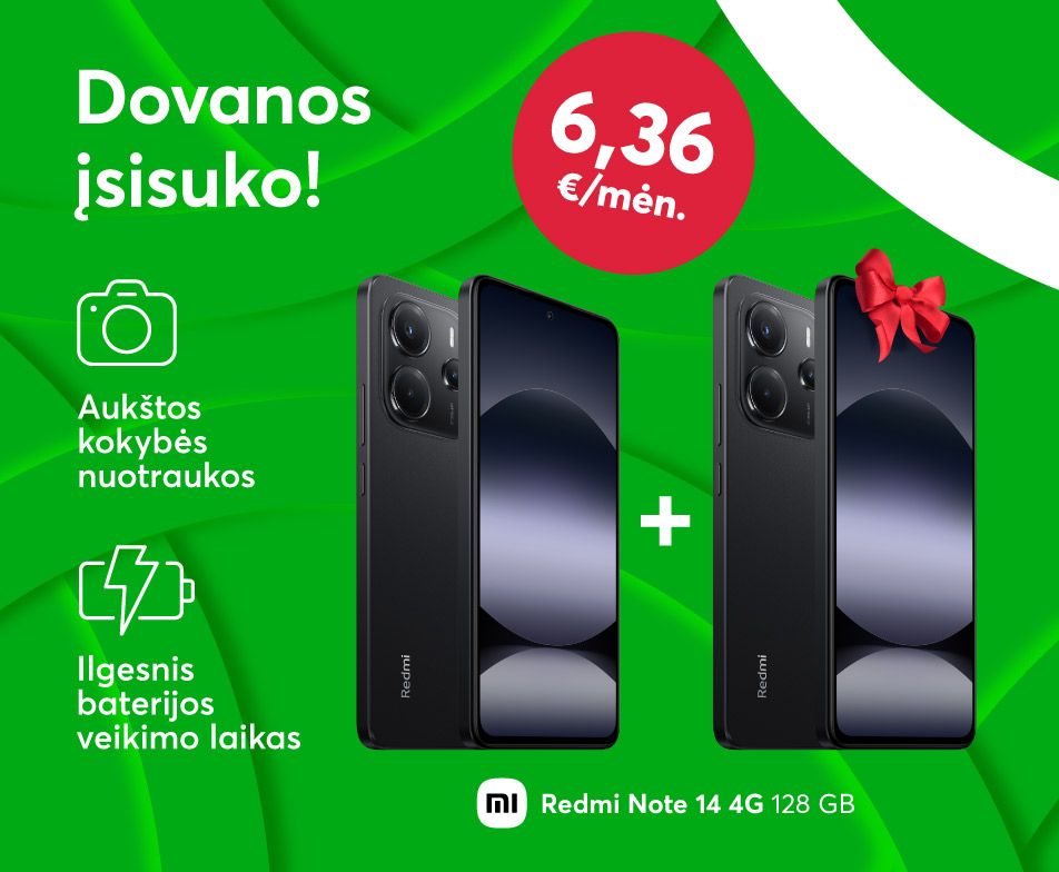 Perkant Xiaomi Redmi Note 14 4G telefoną, antras dovanų