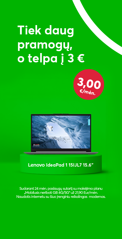 Nešiojamas kompiuteris tik už 3 eurus per mėnesį, perkant su interneto planu