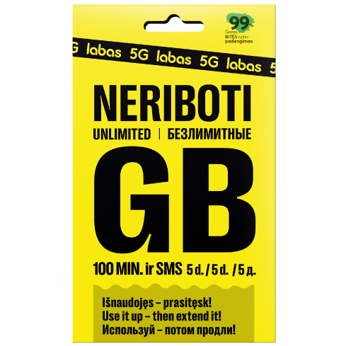 LABAS pakuotė NERIBOTI GB + 100 MIN. + 100 SMS 1 img.