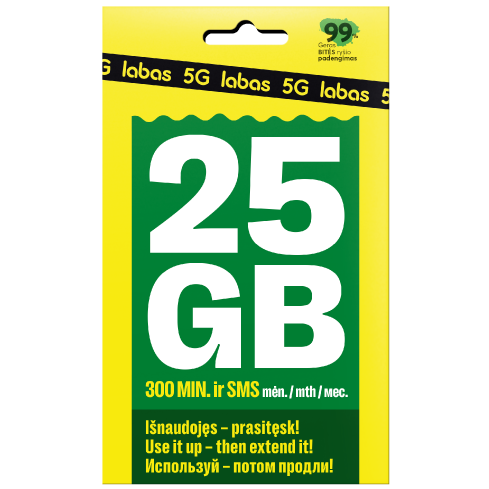 LABAS pakuotė 1 MĖNESIS 25 GB + 300 MIN ir SMS 1 img.