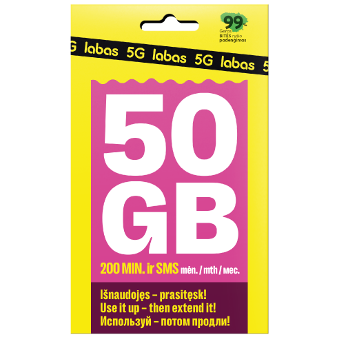 LABAS pakuotė 1 MĖNESIS 50 GB + 200 MIN ir SMS 1 img.