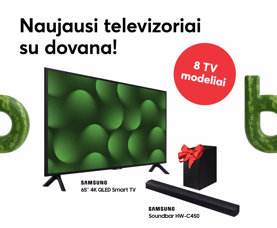Perkant naujausius Samsung televizorius, garso sistemą gaukite dovanų