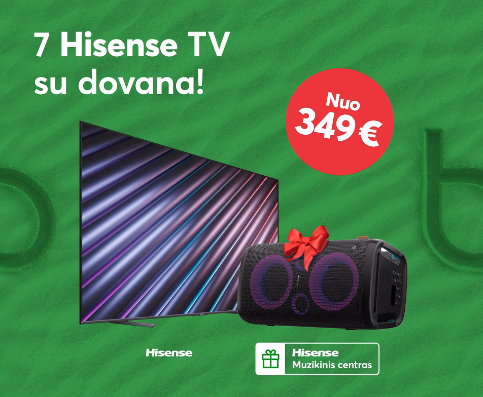 Perkant atrinktus Hisense televizorius, muzikos centras dovanų