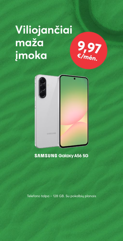 Samsung Galaxy A56 5G 9,97 eur per mėn 
