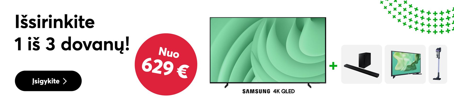 Perkant naujausius Samsung QLED televizorius išsirinkite vieną iš 3 dovanų