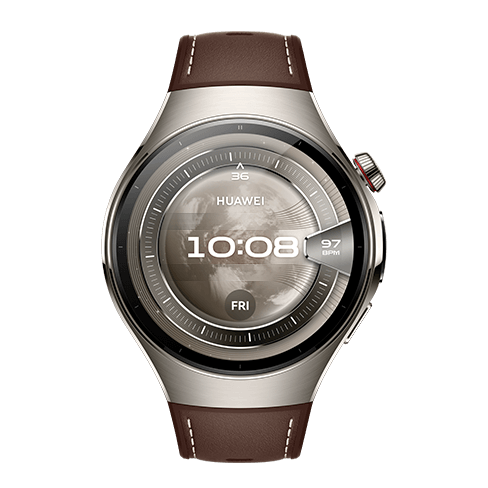 Huawei Watch 5 LTE Titanium išmanusis laikrodis 46 Brown Leather Strap 1 img.