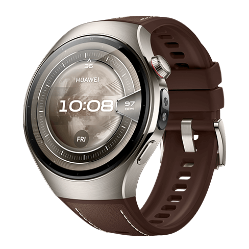 Huawei Watch 5 LTE Titanium išmanusis laikrodis 46 Brown Leather Strap 2 img.