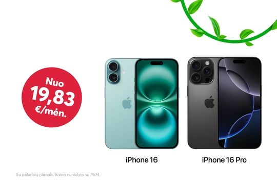 iPhone 16 serijos telefonai nuo 19,83 eurų per mėnesį