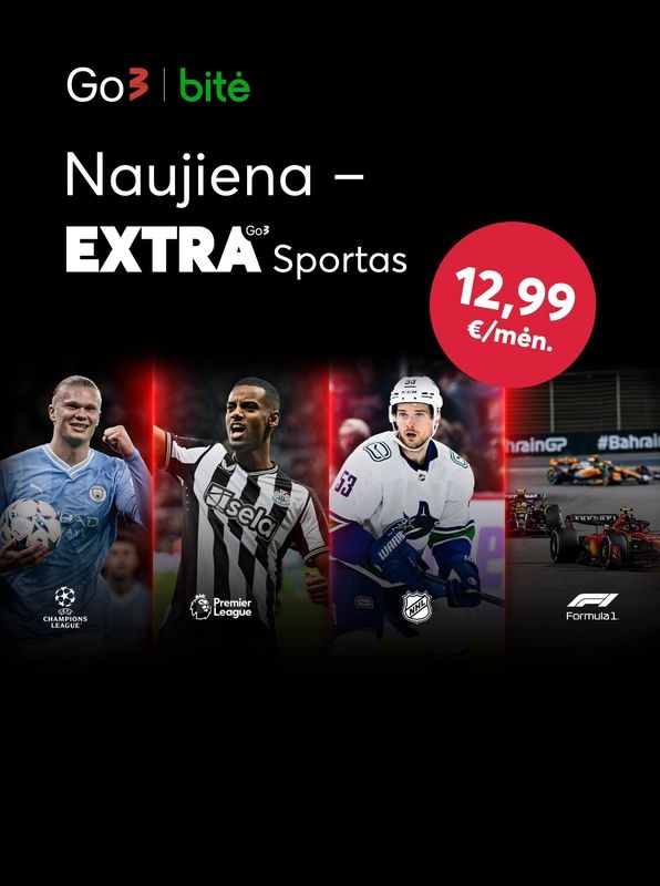 Go3 naujiena - EXTRA sporto turinys, už 12,99 eur. per mėnesį