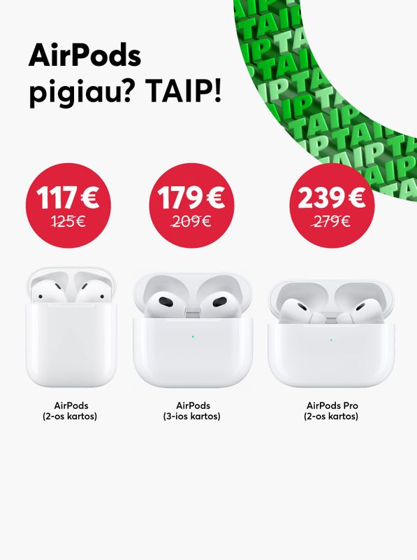 Apple Airpods ausinės iki 40 eurų pigiau