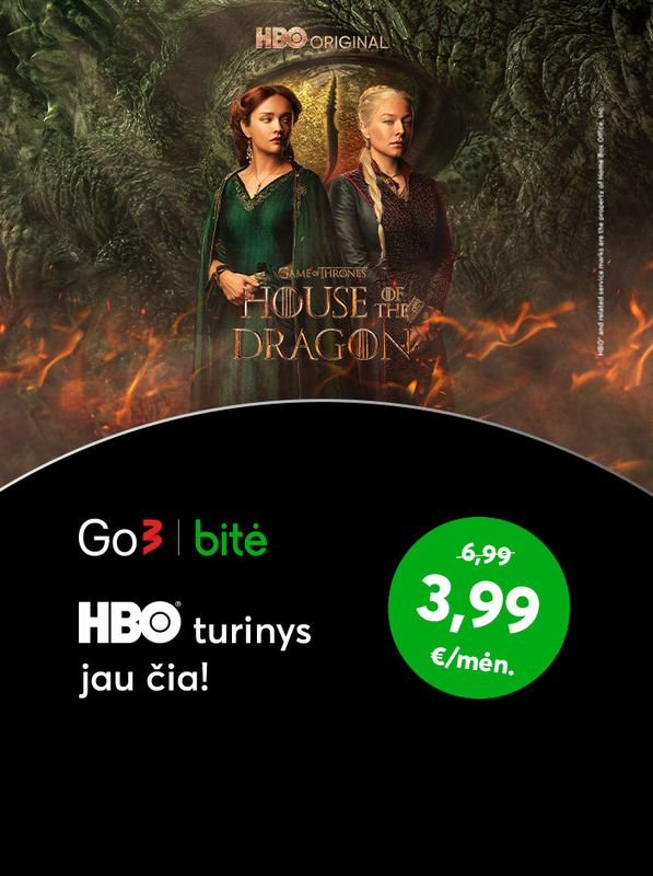 HBO turinys BITĖs Go3 televizijoje - vos 3,99 eur. per mėnesį