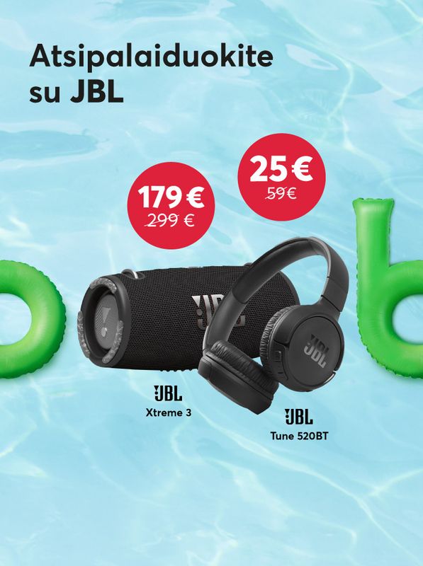 Atsipalaiduokite su JBL garso įranga vos nuo 25 eurų