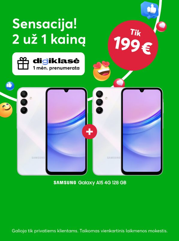 Gaukite du Samsung Galaxy A15 telefonus už vieno kainą!