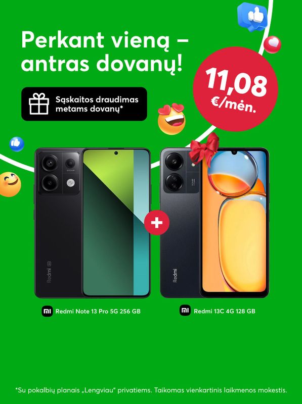 Pirkite Xiaomi Redmi Note 13 Pro ir Xiaomi Redmi 13C gaukite dovanų!