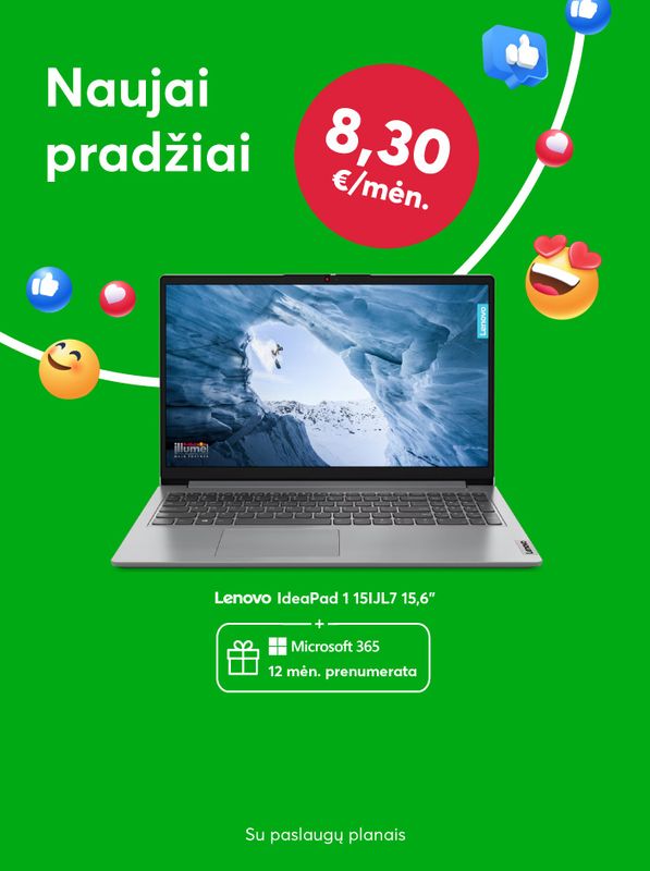 Naujai pradžiai - Lenovo IdeaPad nešiojamas kompiuteris vos už 8,30 eur/mėn.