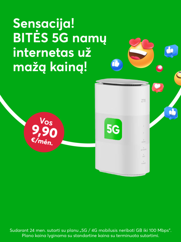 BITĖS 5G namų internetas - tik 9,90 eur/mėn.