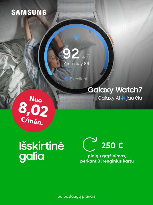 Pirkite Samsung telefoną, laikrodį ir ausines kartu bei susigrąžinkite net 250 eurų