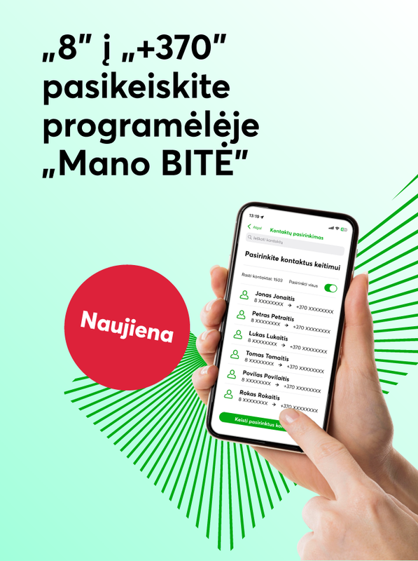 Atsinaujinkite telefono numerius programėlėje Mano BITĖ