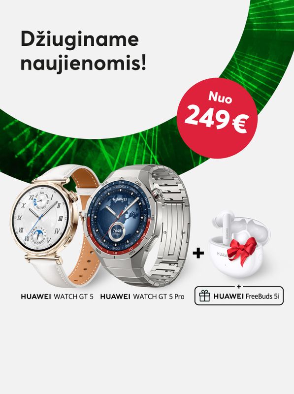 Perkant naujausius Huawei išmaniuosius laikrodžius - ausinės dovanų!