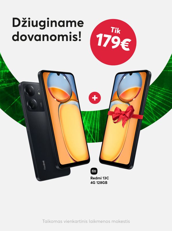 Perkant Xiaomi Redmi 13C, antras telefonas dovanų!