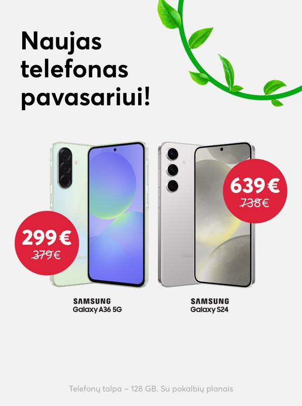 Nauji Samsung telefonai pavasariui - A36 vos už 299 eurus, o S24 tik už 639 eurus