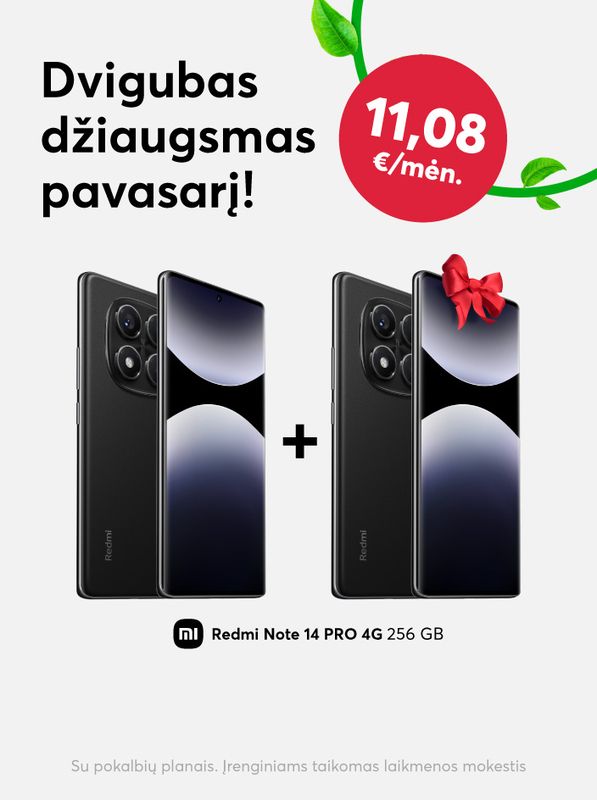 Xiaomi Redmi Note 14 Pro - du už vieno kainą, tik už 11,08 eurus per mėnesį