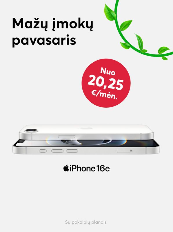 Naujausi iPhone 16e - vos nuo 20,25 eurų per mėnesį