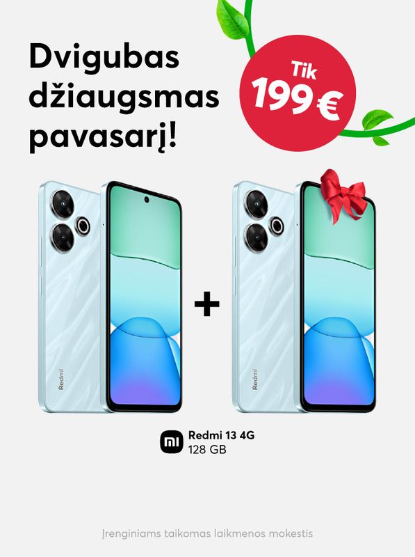 Dvigubas džiaugsmas - perkant vieną Xiaomi Redmi 13 4G telefoną, antras dovanų