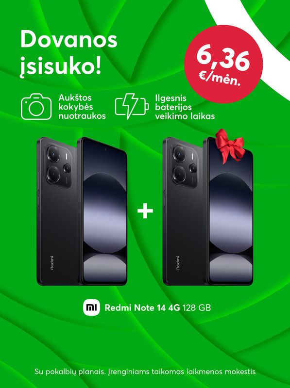 Dovanos įsisuko! Perkant Redmi Note 14 antras dovanu