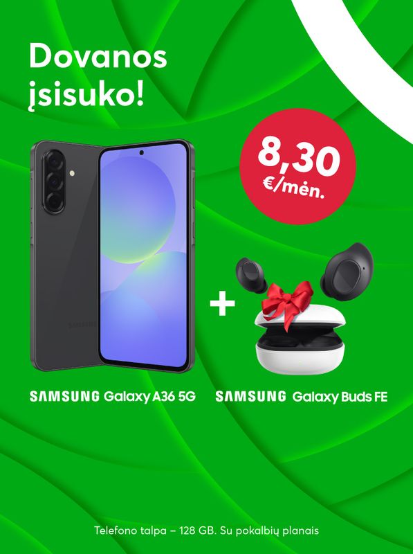 Dovanos įsisuko! Perkant Samsung Galaxy A36 Samsung buds FE dovanu