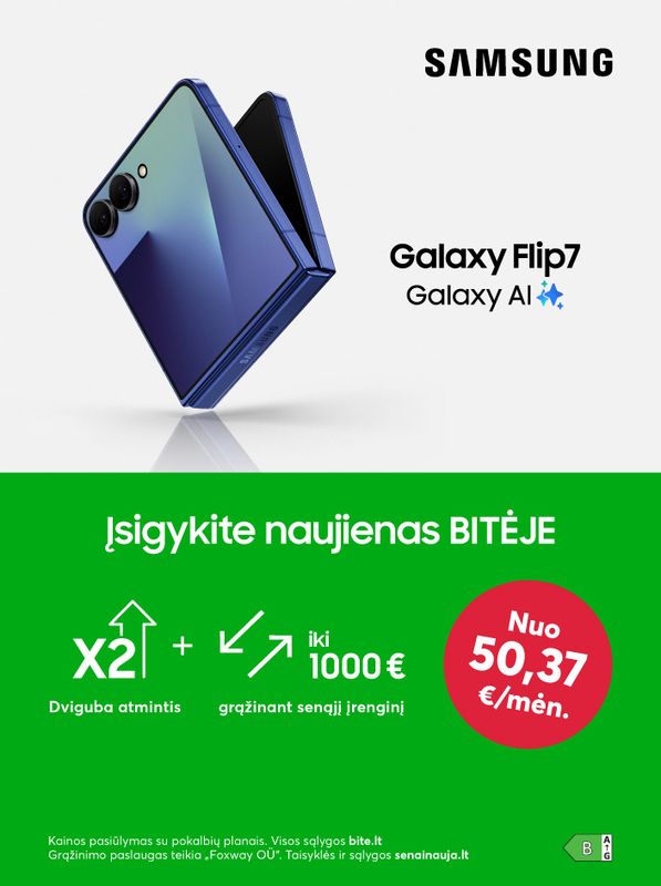 Galaxy Flip7 jau BITĖJE - dviguba atmintis ir iki 1000 eurų pinigų grąžinimas