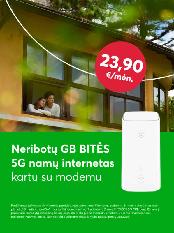 Neribotų GB BITĖS 5G namų internetas kartu su modemu