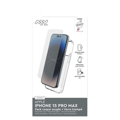 Apple iPhone 15 Pro Max Pack Soft Cover+2D Screen Glass By My Way Transparent | BITĖ 1