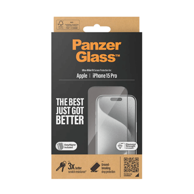 Apple iPhone 15 Pro Ultra-Wide EasyAligner Glass by PanzerGlass Black | BITĖ 2