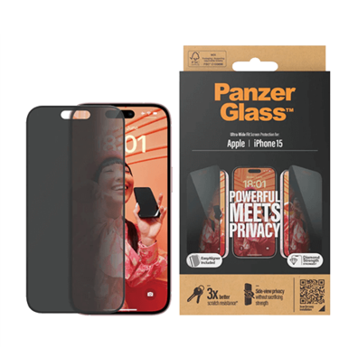 Apple iPhone 15 Ultra-Wide Fit Privacy Glass by PanzerGlass | BITĖ 1