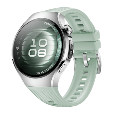Huawei Watch 5 LTE 42mm Stainless Steel Silver Case with Aurora Green Fluoroelastomer Strap (Soc-L19 | BITĖ 2
