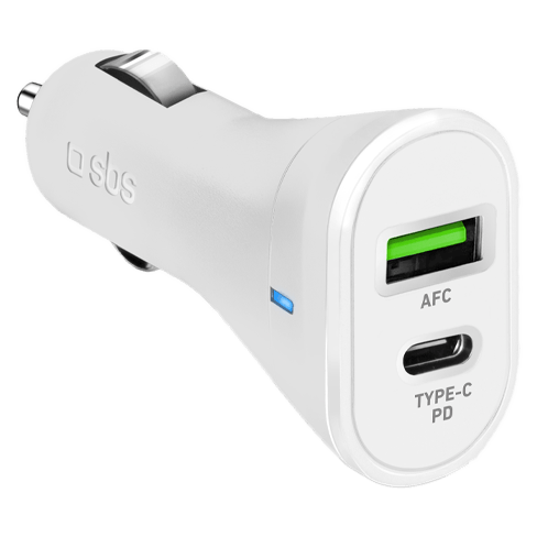 SBS Car Charger USB 2.1 A Type-C 20 W Balts 1 img.