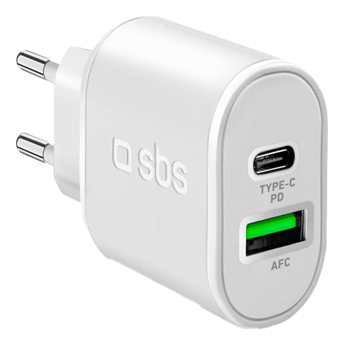 SBS Travel Charger 2.1 A Type-C PD 20 W + 1 USB Balts 1 img.